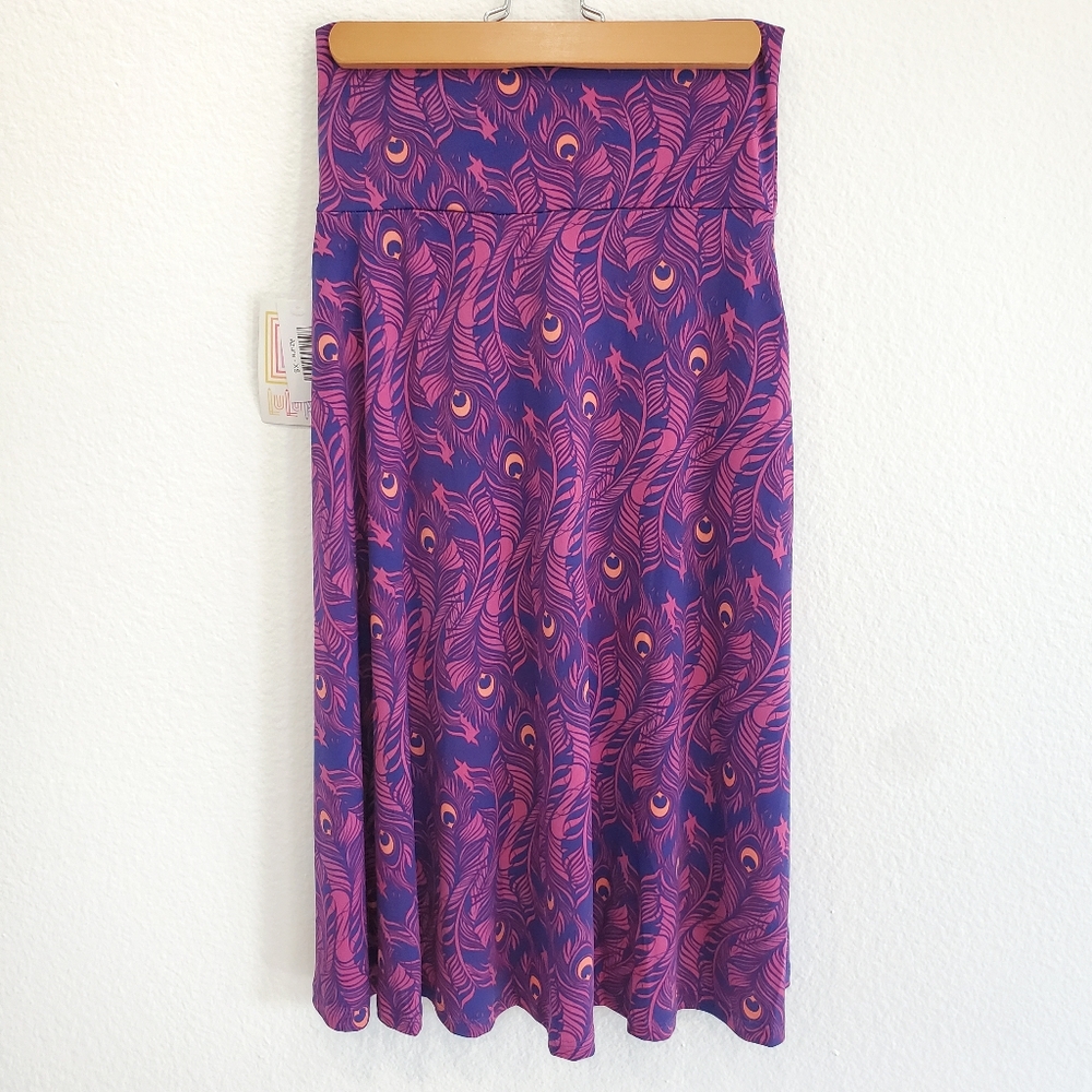 NWT Lularoe Azure Skirt XS Peacock Feather Neon Pink Purple NEW